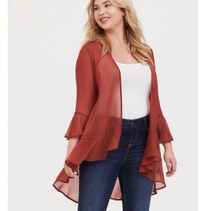 Brick Red Ruffle Kimono - NEW THIS FALL
